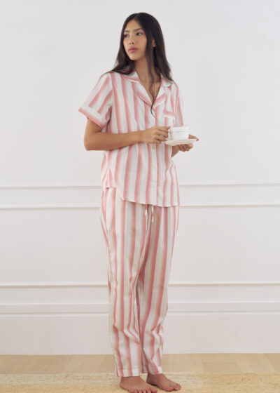 Pijama Cropped Algodão Listrado Capri