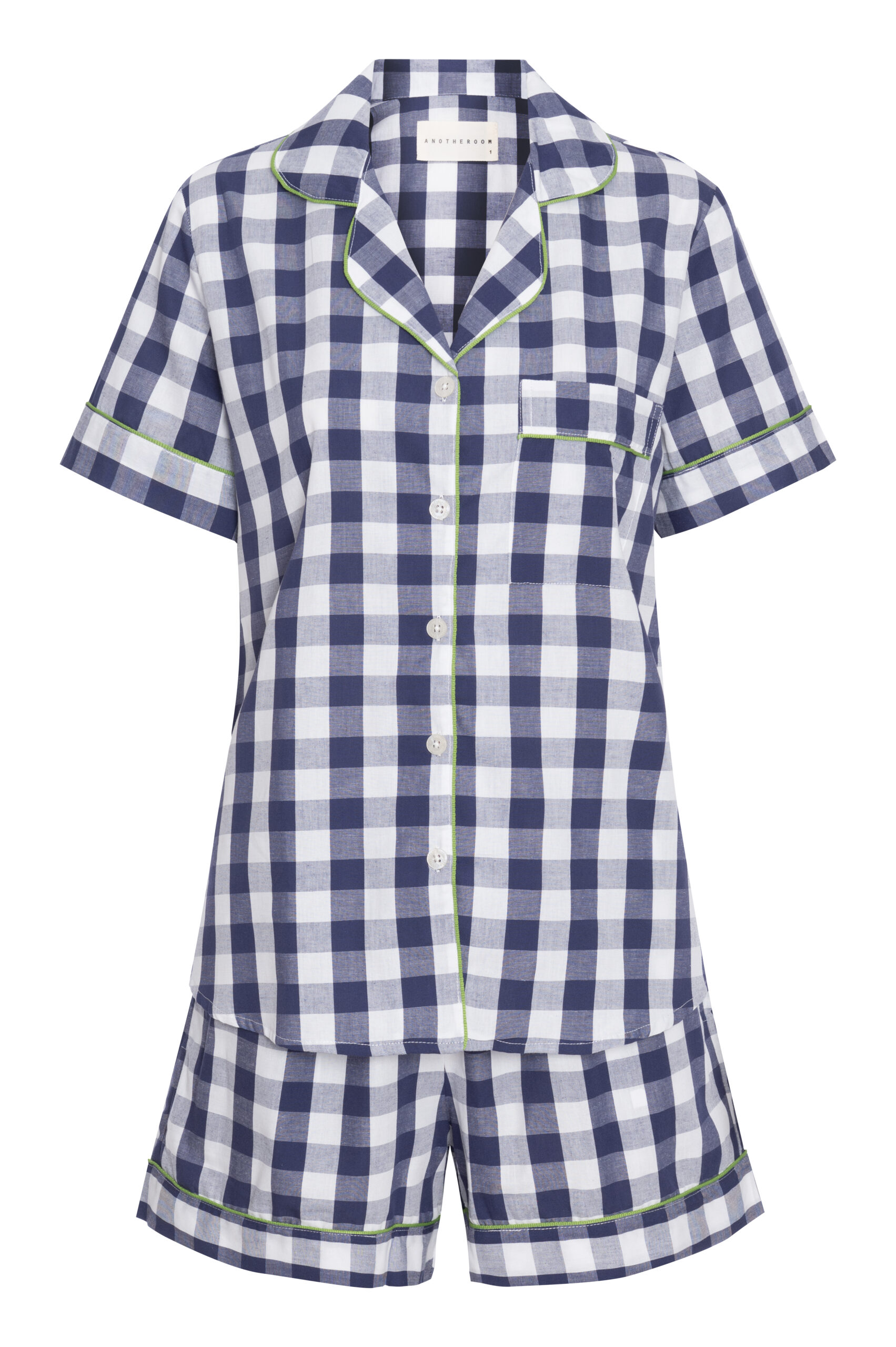 Pijama Curto de Algodão - Vichy Marinho - Imagem 3