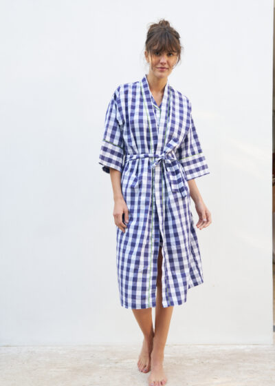 Kimono de algodão, vichy marinho