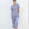 Pijama cropped em algodão, vichy marinho