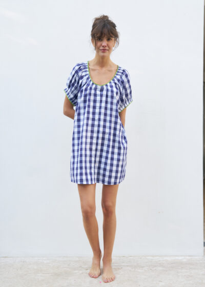 Camisola em algodão, vichy marinho