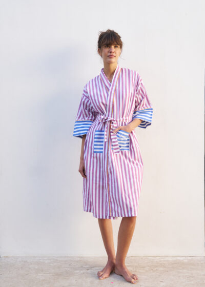 Kimono em algodão, listrado colorido